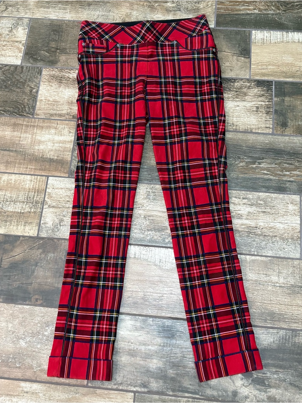 Peter Nygard Red Plaid Stretch Trousers